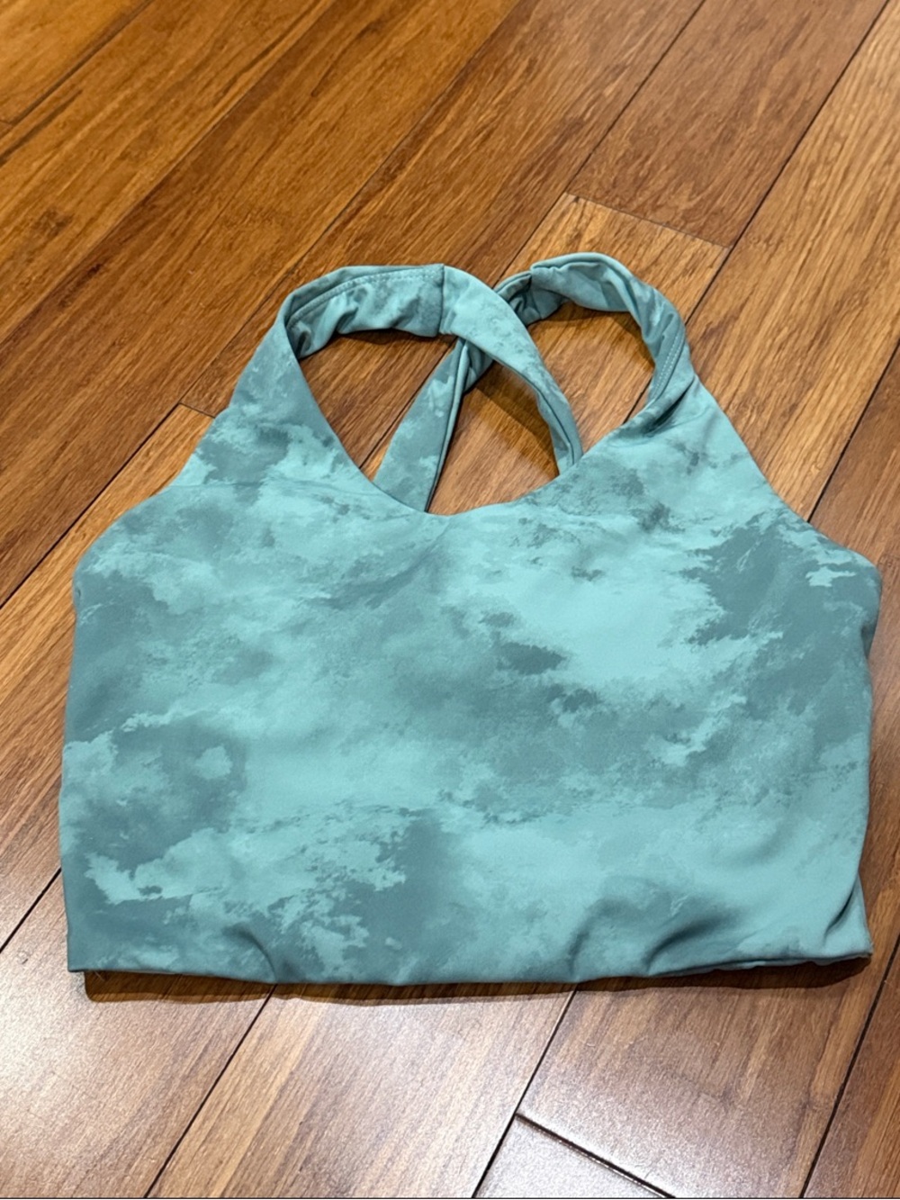 Light Teal Marble Print Sports Bra small